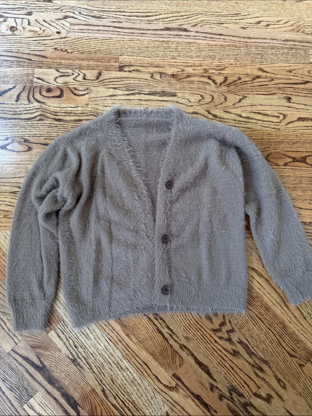 Cozy Fuzzy V-Neck Cardigan Sweater in Taupe